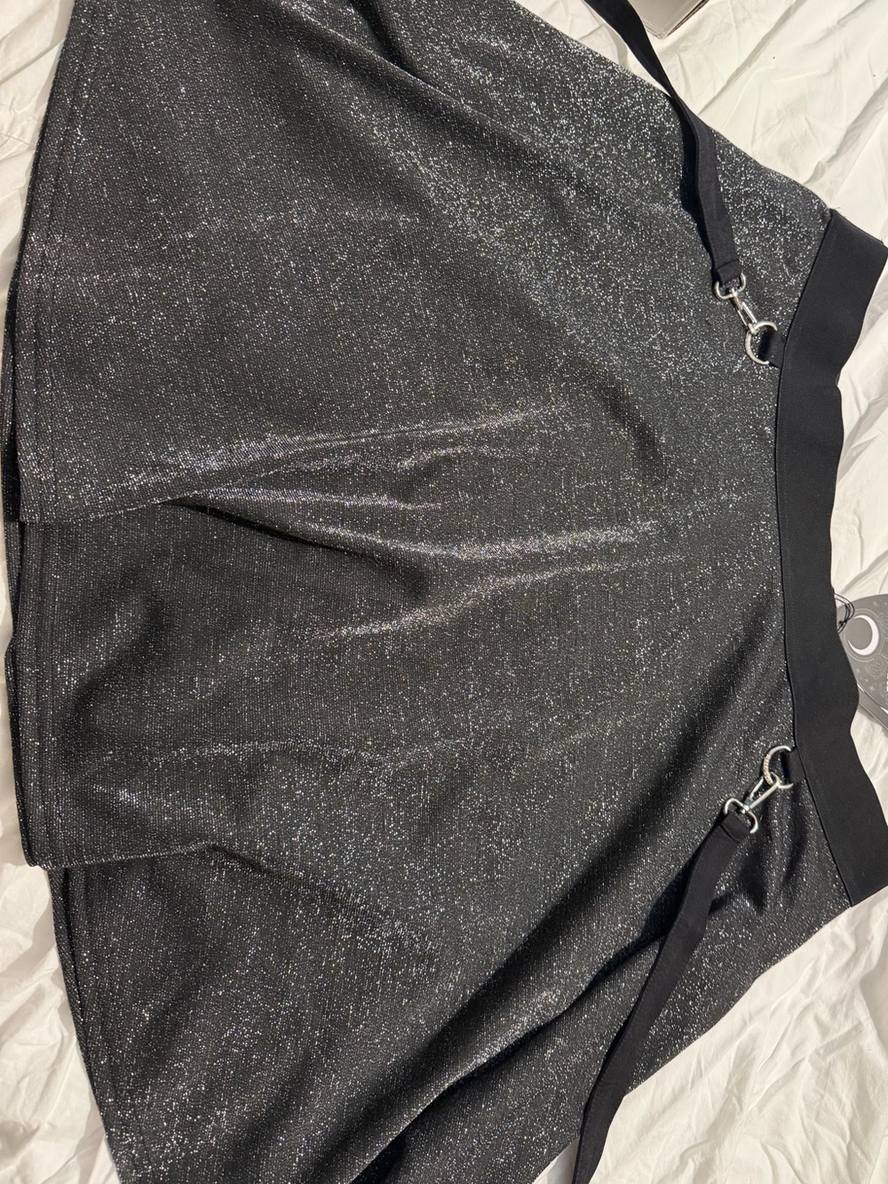Killstar Black Glitter Skater Skirt with Strap & Ring Details